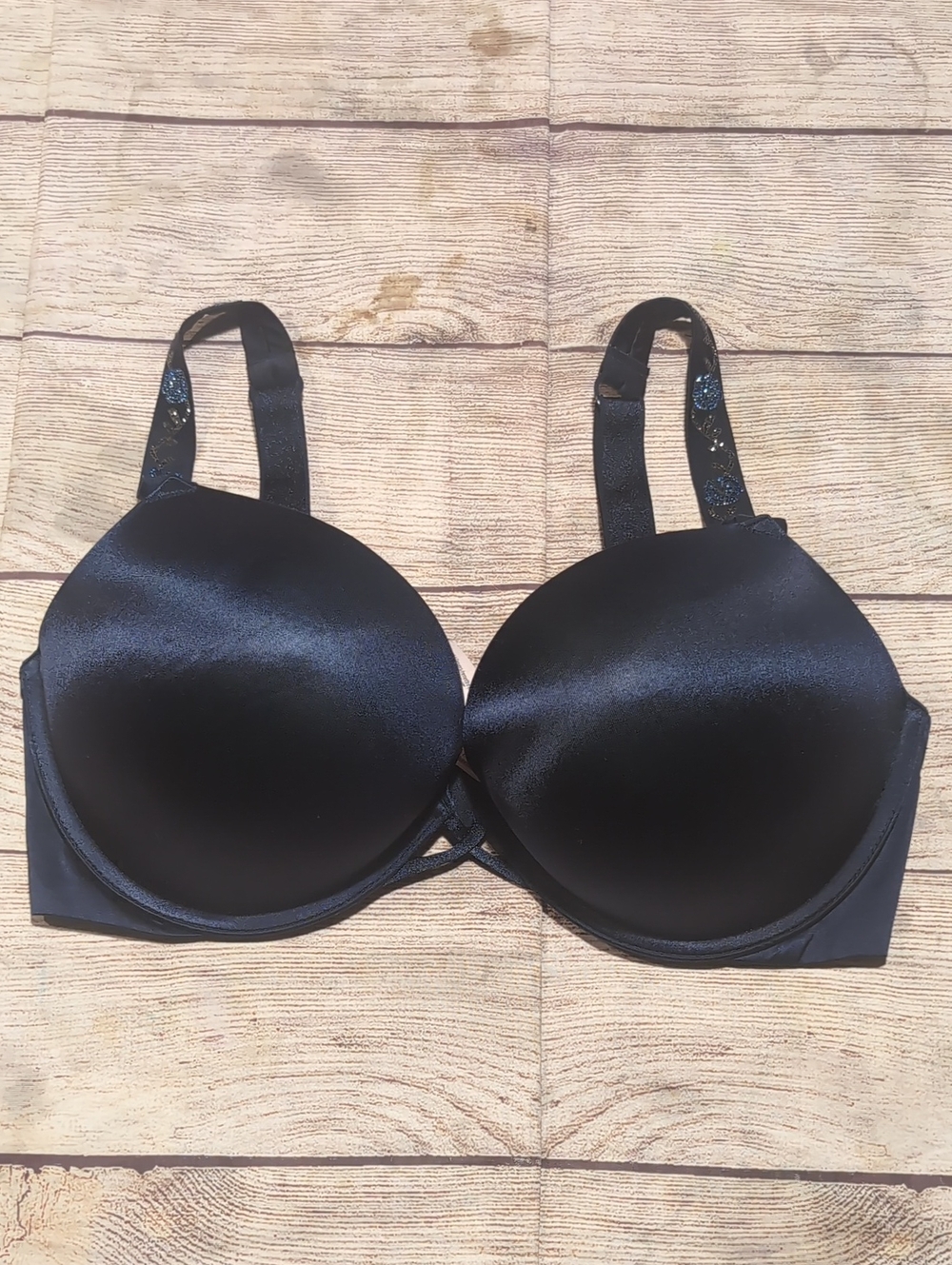 Victoria's Secret Blue Very Sexy Padded Plunge Rhinestone Detail Straps Size 36D